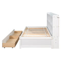 Twin Bed With Side Bookcase, Drawers,White White Pine