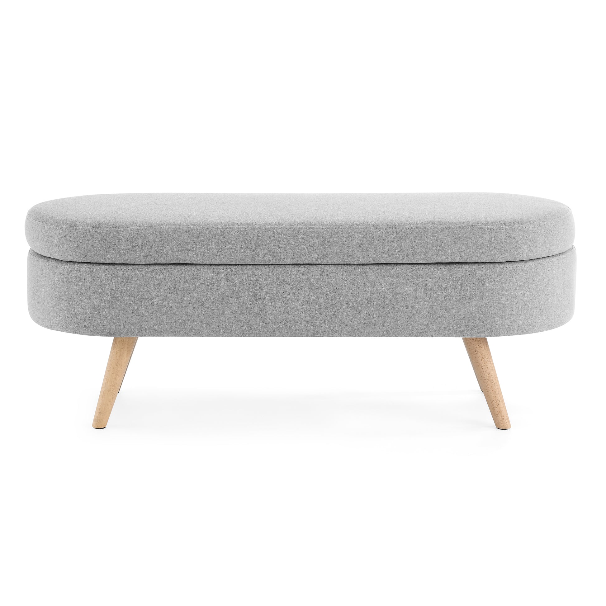 Ottoman Oval Storage Bench, Rubber Wood Legs, Grey 43.5"X16"X16" Grey Linen