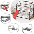 Twin Over Twin Metal Bunk Bed With Slide,Kids House Bed Black Red Twin Black Metal
