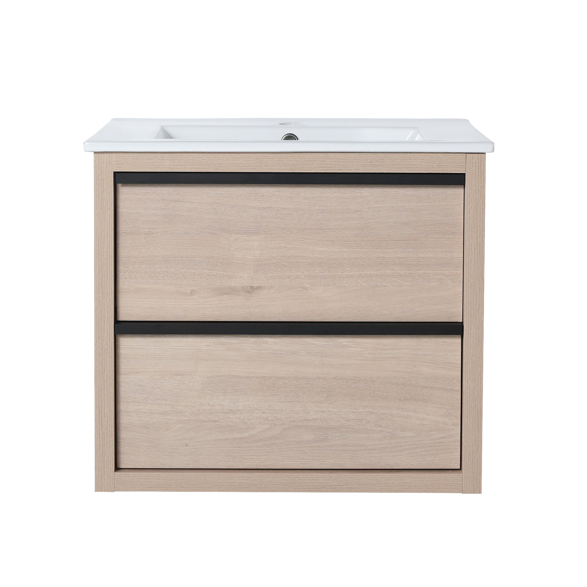 24" Bathroom Vanity With 2 Soft Close Drawers, White Ceramic Basin Bva02524Plo G Bl9060B W1286S00034 2 Plain Light Oak Bathroom Wall Mounted Modern Plywood