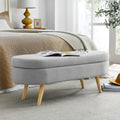 Ottoman Oval Storage Bench, Rubber Wood Legs, Grey 43.5