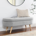 Ottoman Oval Storage Bench, Rubber Wood Legs, Grey 43.5