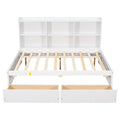 Full Bed With Side Bookcase, Drawers,White White Pine