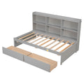 Twin Bed With Side Bookcase, Drawers ,Grey Twin Grey Pine