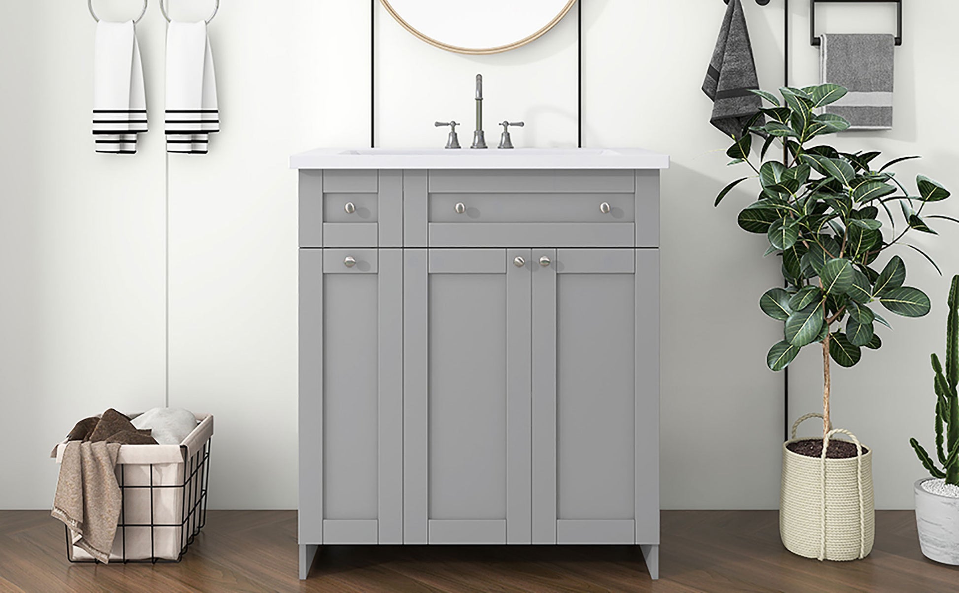 30" Bathroom Vanity With Single Sink In Grey,Combo Cabinet Undermount Sink,Bathroom Storage Cabinet Grey Mdf