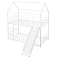 Twin Over Twin Metal Bunk Bed With Slide,Kids House Bed White White Metal