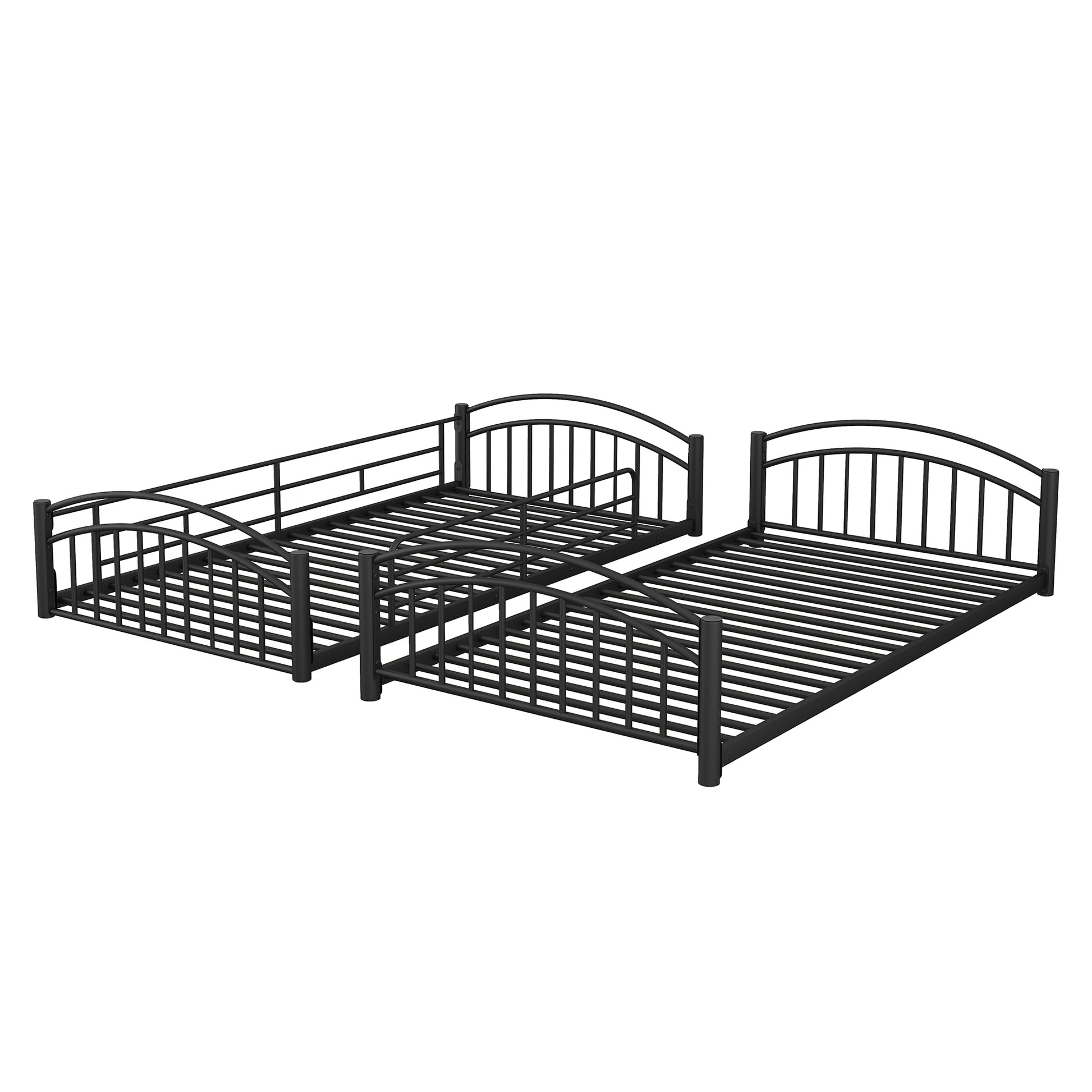 Twin Over Twin Metal Bunk Bed With Slide,Kids House Bed Black Red Twin Black Metal