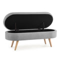 Ottoman Oval Storage Bench, Rubber Wood Legs, Grey 43.5