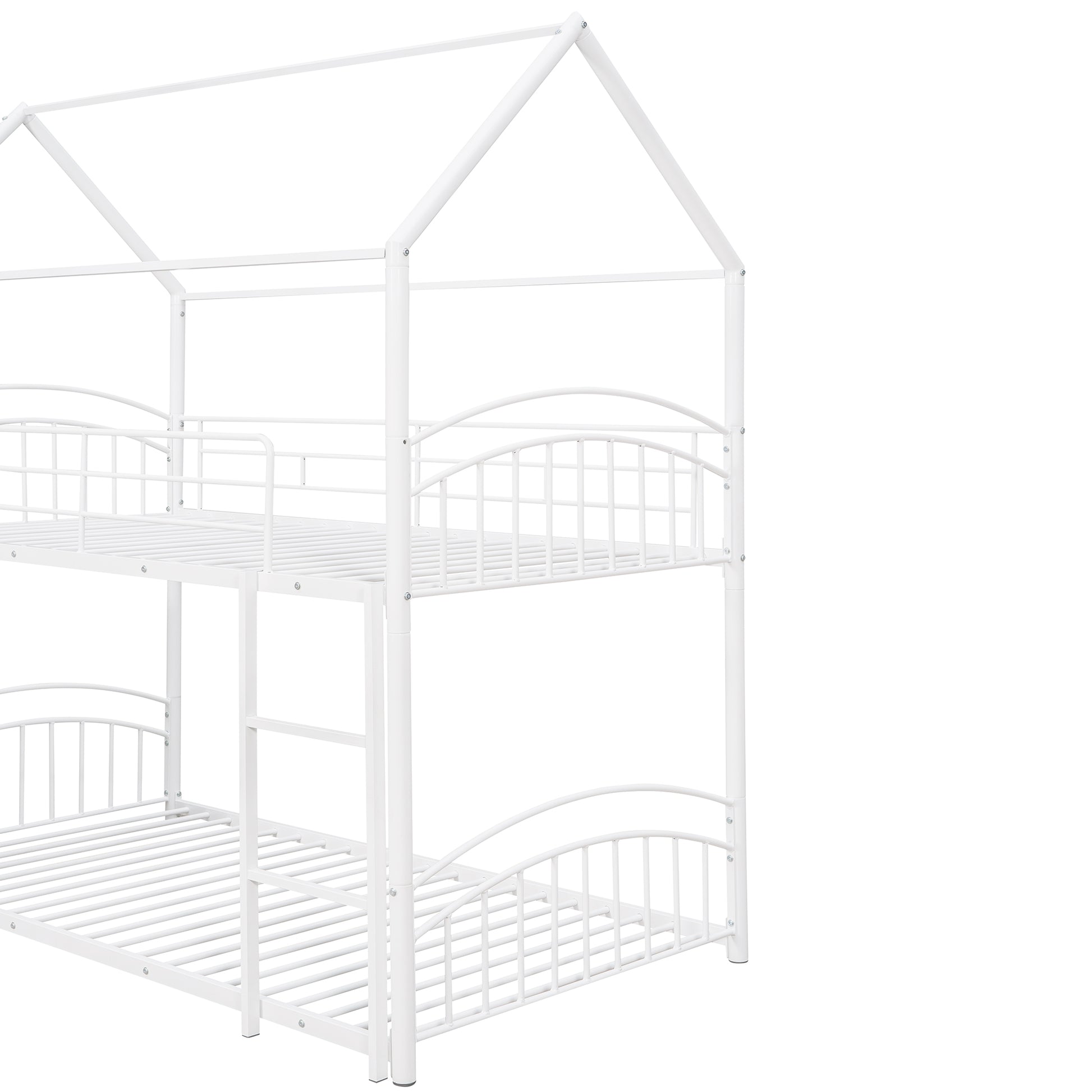 Twin Over Twin Metal Bunk Bed With Slide,Kids House Bed White White Metal