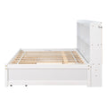 Full Bed With Side Bookcase, Drawers,White White Pine