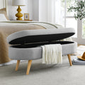 Ottoman Oval Storage Bench, Rubber Wood Legs, Grey 43.5