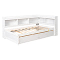 Twin Bed With L Shaped Bookcases,Drawers ,White White Pine