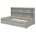 Twin Bed With Side Bookcase, Drawers ,Grey Twin Grey Pine