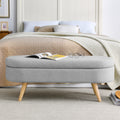 Ottoman Oval Storage Bench, Rubber Wood Legs, Grey 43.5