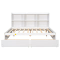 Full Bed With Side Bookcase, Drawers,White White Pine