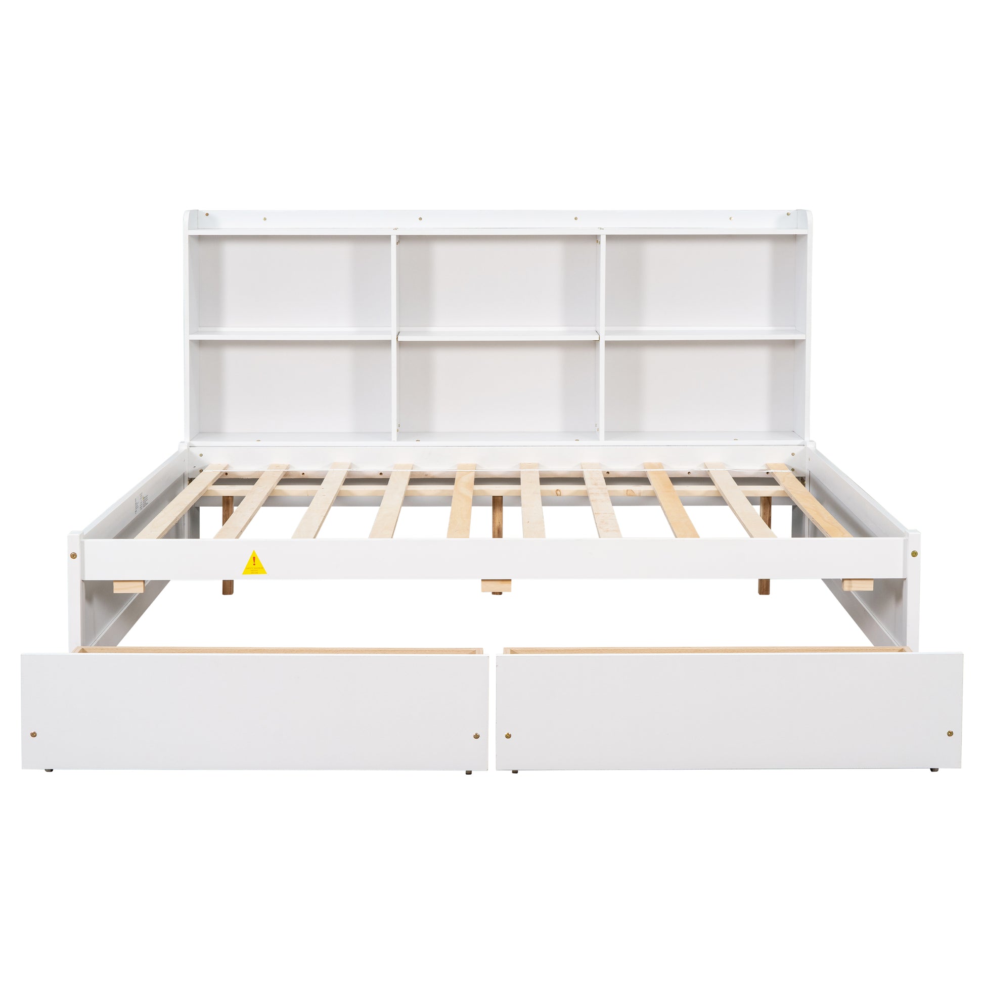 Full Bed With Side Bookcase, Drawers,White White Pine
