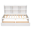 Twin Bed With Side Bookcase, Drawers,White White Pine