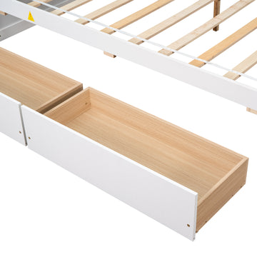Full Bed With Side Bookcase, Drawers,White White Pine