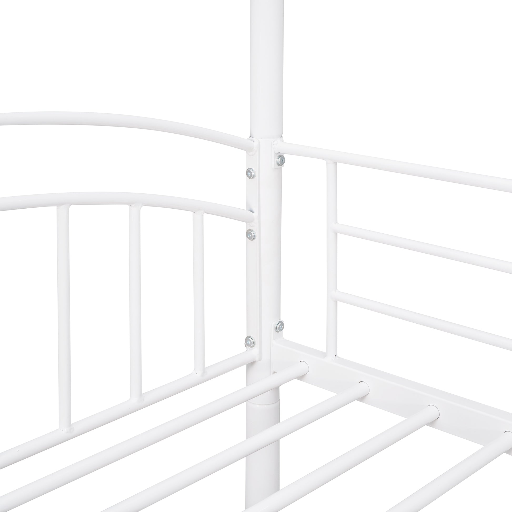 Twin Over Twin Metal Bunk Bed With Slide,Kids House Bed White White Metal