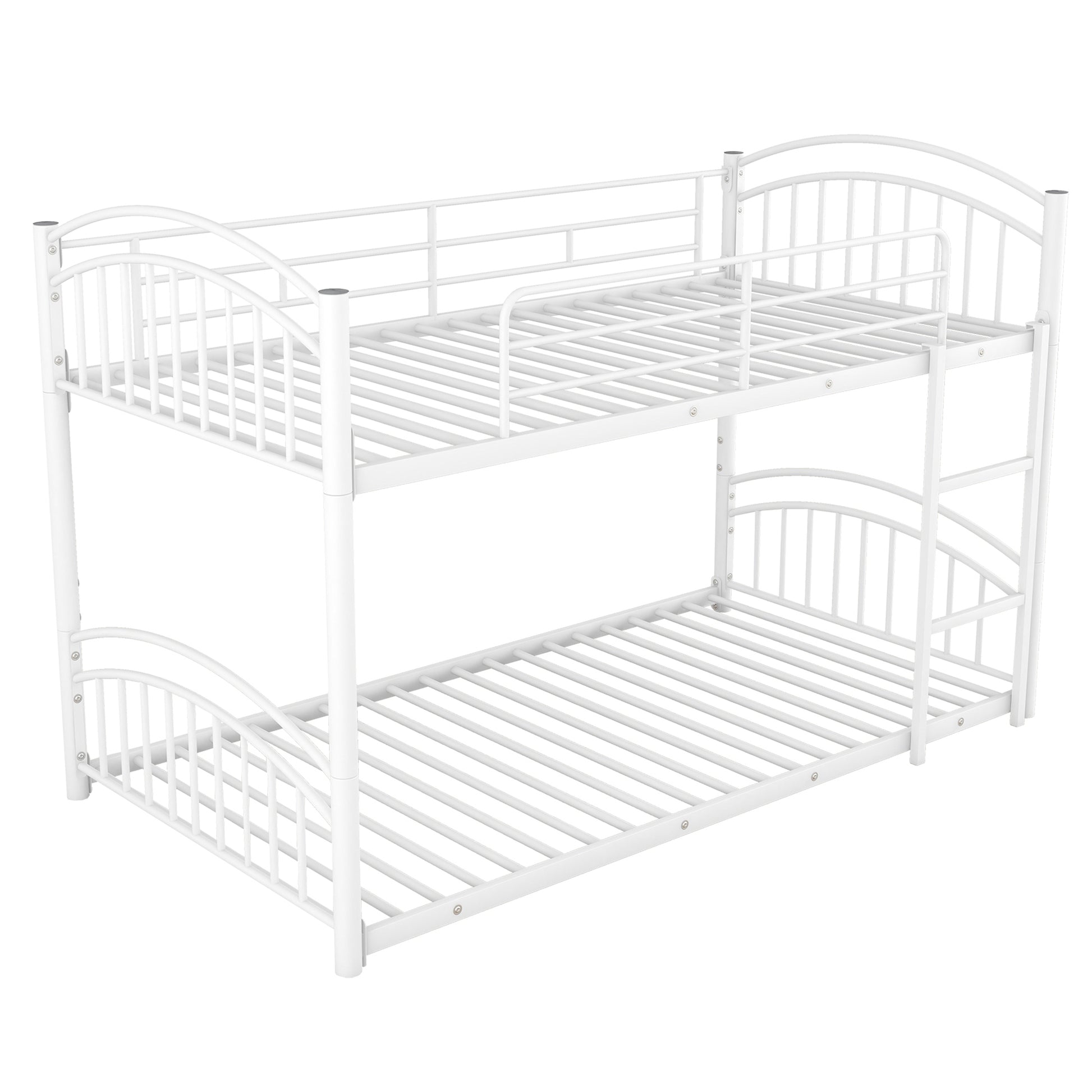 Twin Over Twin Metal Bunk Bed With Slide,Kids House Bed White White Metal