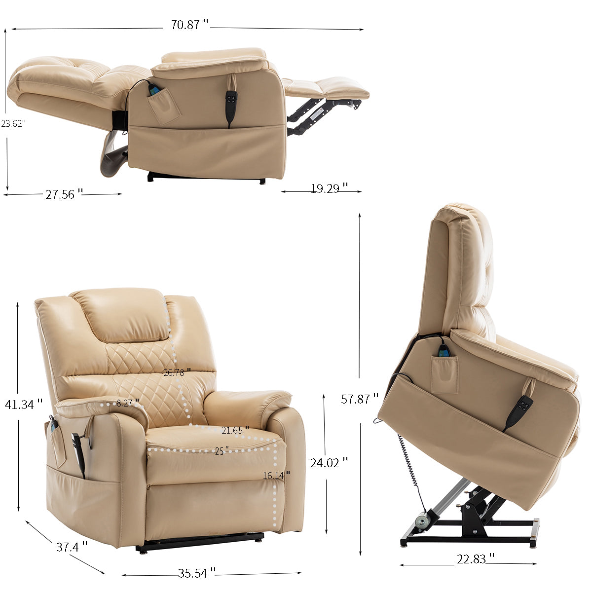 Lounge Chair Lift Chair Relax Sofa Chair Sitting Room Furniture Sitting Room Power Supply Elderly Electric Lounge Chair 180 Degree Lying Flat Beige Yellow Cotton Pu