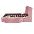 Upholstered Platform Bed Queen Size Storage Velvet Bed With Wingback Headboard And 1 Big Drawer,2 Side Storage Stool Pink Pink Upholstered