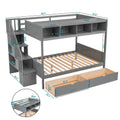 Twin Over Full Bunk Bed With Shelfs, Storage Staircase And 2 Drawers, Gray Gray Solid Wood Mdf