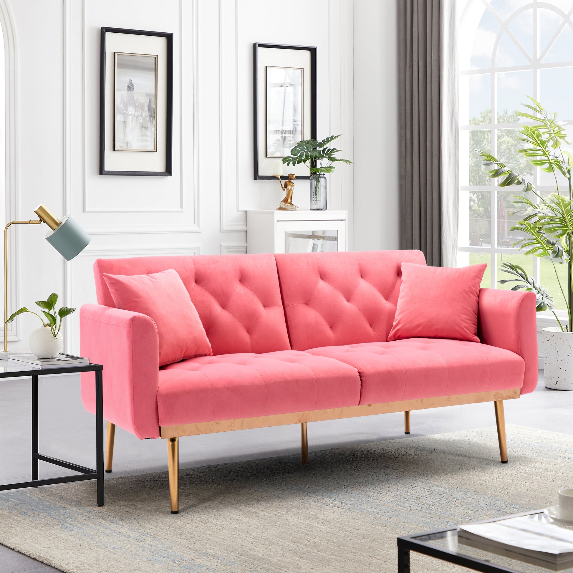 Coolmore Velvet Sofaaccent Sofa .Seat Sofa With Metal Feet Peach Polyester