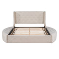 Upholstered Platform Bed Queen Size Storage Velvet Bed With Wingback Headboard And 1 Big Drawer,2 Side Storage Stool Beige Beige Upholstered