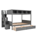 Twin Over Full Bunk Bed With Shelfs, Storage Staircase And 2 Drawers, Gray Gray Solid Wood Mdf