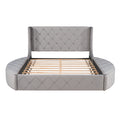 Upholstered Platform Bed Queen Size Storage Velvet Bed With Wingback Headboard And 1 Big Drawer,2 Side Storage Stool Gray Gray Upholstered