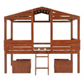 Twin Size Low Loft Wood House Bed With Two Drawers, Walnut Walnut Solid Wood