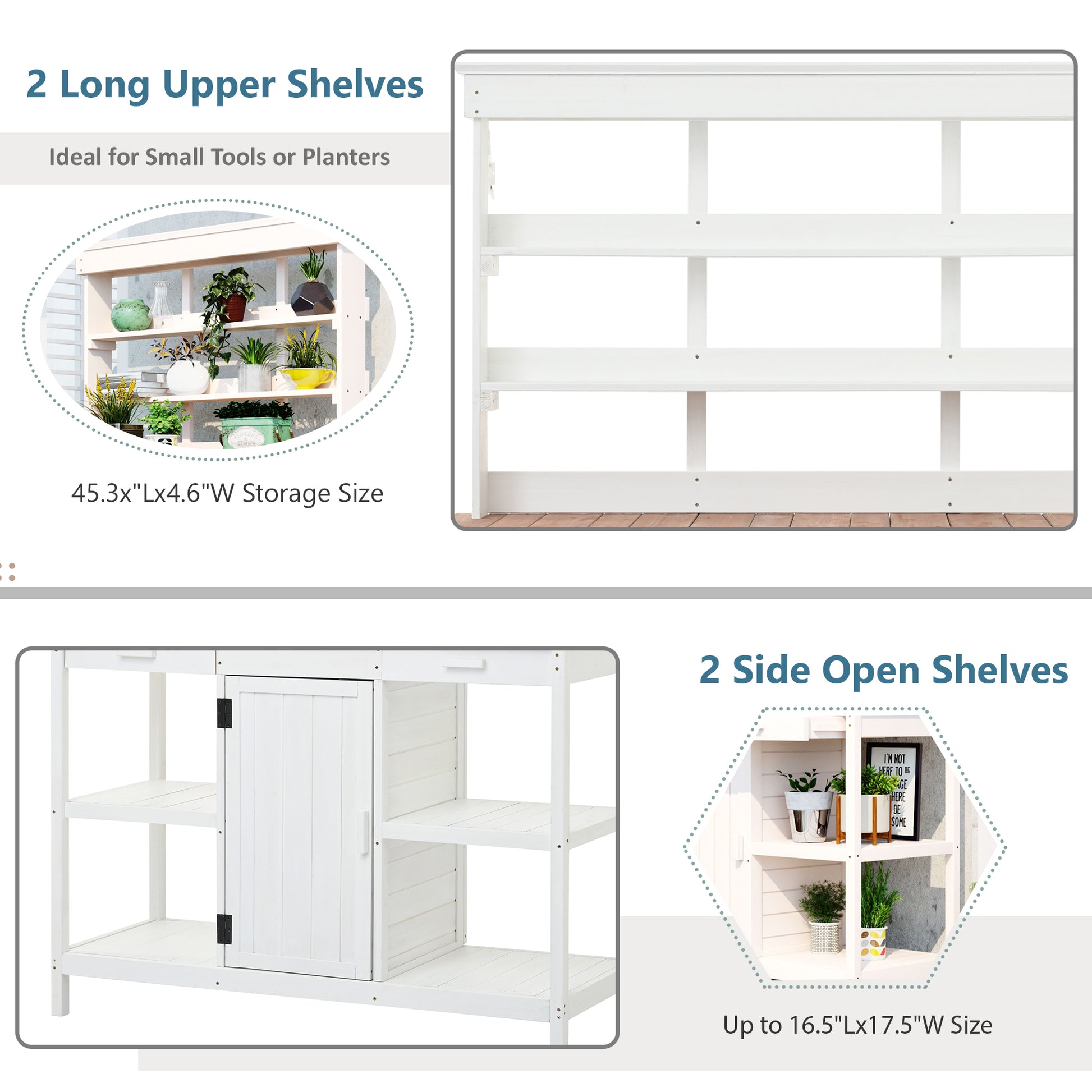 66" Large Outdoor Farmhouse Wooden Potting Bench Table, Garden Workstation With 2 Drawers, Cabinet And Open Shelves For Backyard, Mudroom, White White Garden & Outdoor Casual Wood Solid Wood