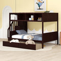 Twin Over Full Bunk Bed With Shelfs, Storage Staircase And 2 Drawers, Espresso Espresso Solid Wood Mdf