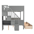 Twin Over Full Bunk Bed With Shelfs, Storage Staircase And 2 Drawers, Gray Gray Solid Wood Mdf