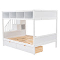 Twin Over Full Bunk Bed With Shelfs, Storage Staircase And 2 Drawers, White White Solid Wood Mdf