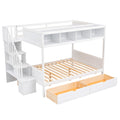 Twin Over Full Bunk Bed With Shelfs, Storage Staircase And 2 Drawers, White White Solid Wood Mdf