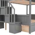 Twin Over Full Bunk Bed With Shelfs, Storage Staircase And 2 Drawers, Gray Gray Solid Wood Mdf