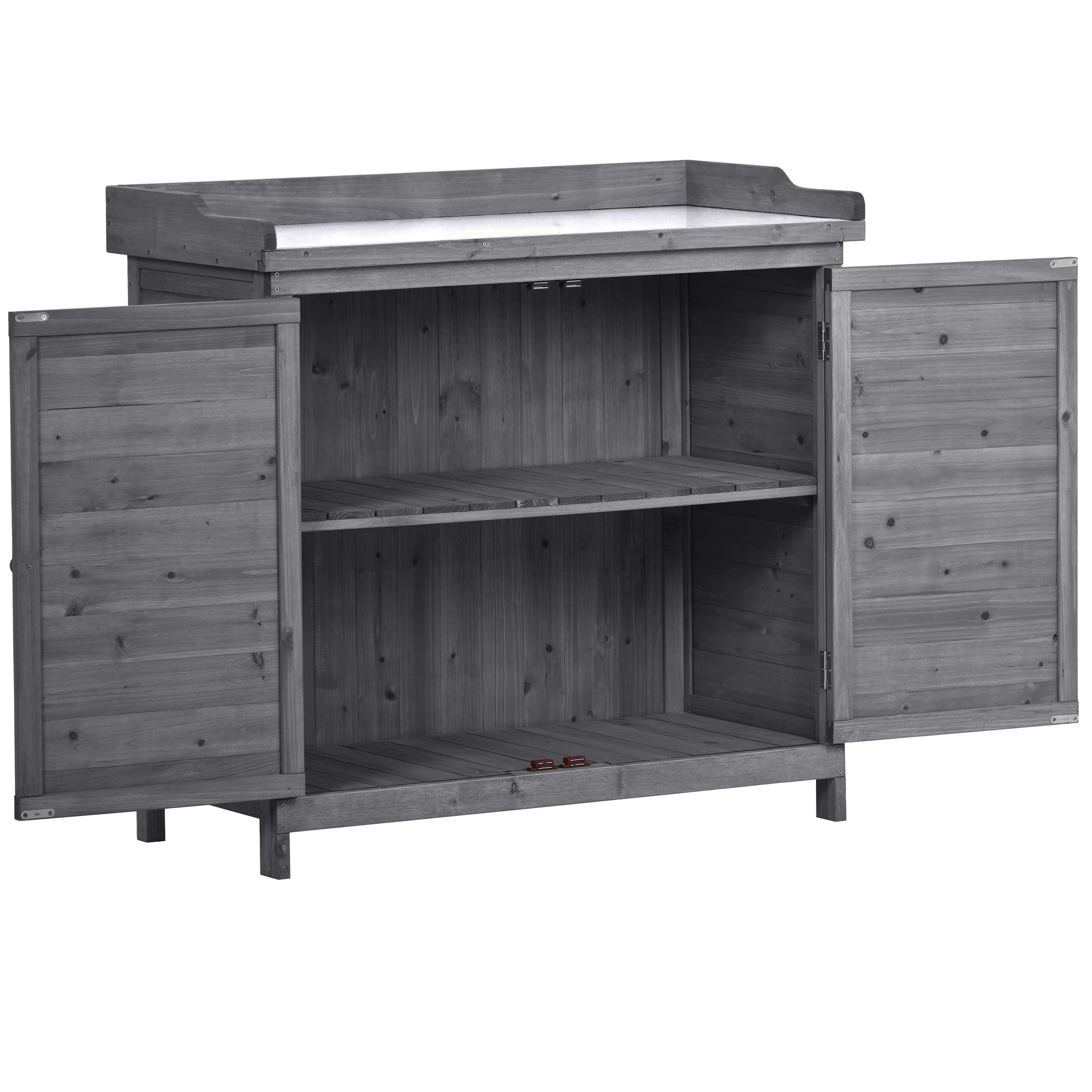 Outdoor 39" Potting Bench Table, Rustic Garden Wood Workstation Storage Cabinet Garden Shed With 2 Tier Shelves And Side Hook, Grey Grey Garden & Outdoor Casual Wood Solid Wood