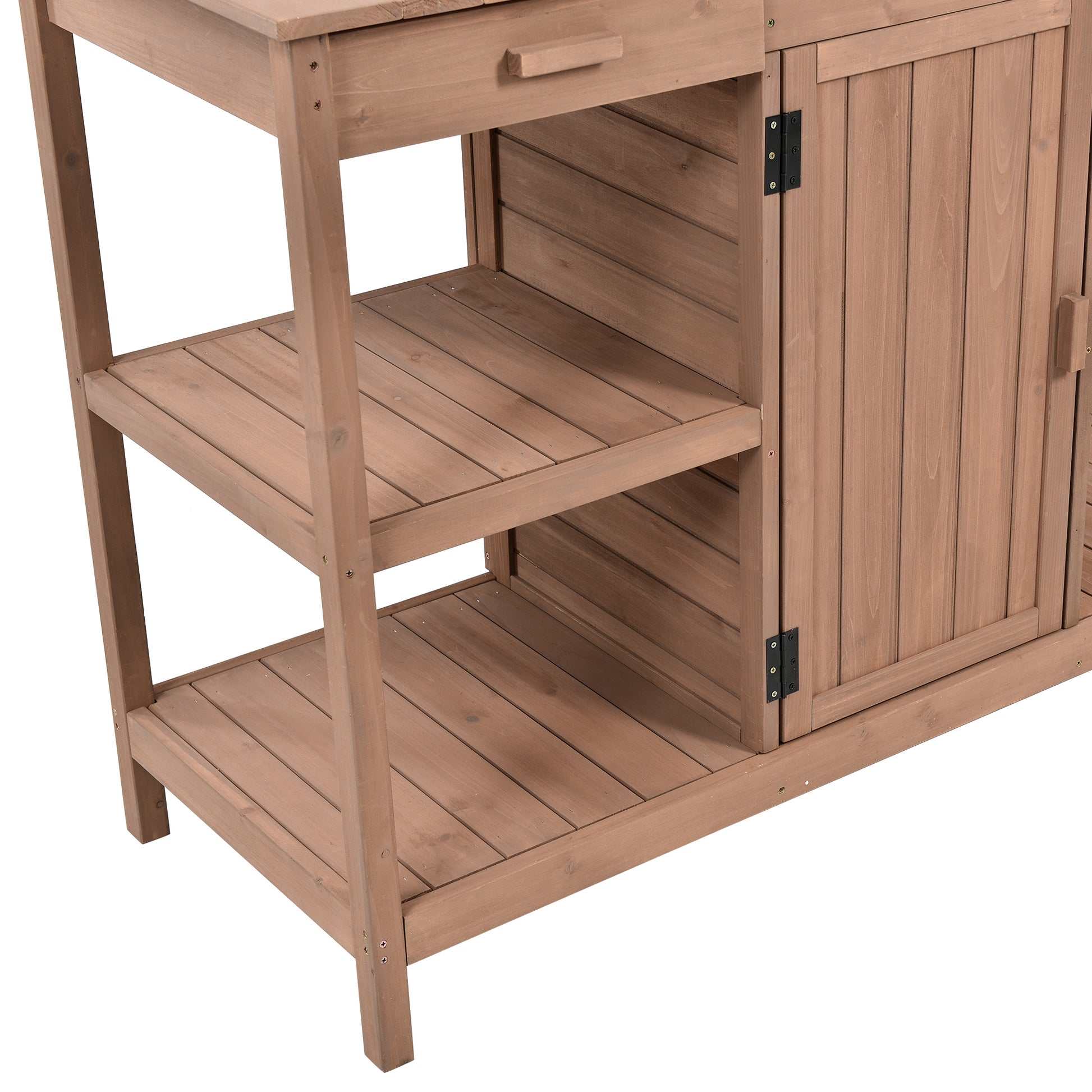 66" Large Outdoor Farmhouse Wooden Potting Bench Table, Garden Workstation With 2 Drawers, Cabinet And Open Shelves For Backyard, Mudroom, Brown Brown Garden & Outdoor Casual Wood Solid Wood