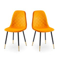 Orange Velvet Tufted Accent Chairs With Golden Color Metal Legs, Modern Dining Chairs For Living Room,Set Of 2 Metal Plaid Orange Dining Room Powder Coated Foam Dry Clean Modern Solid Back Foam Velvet