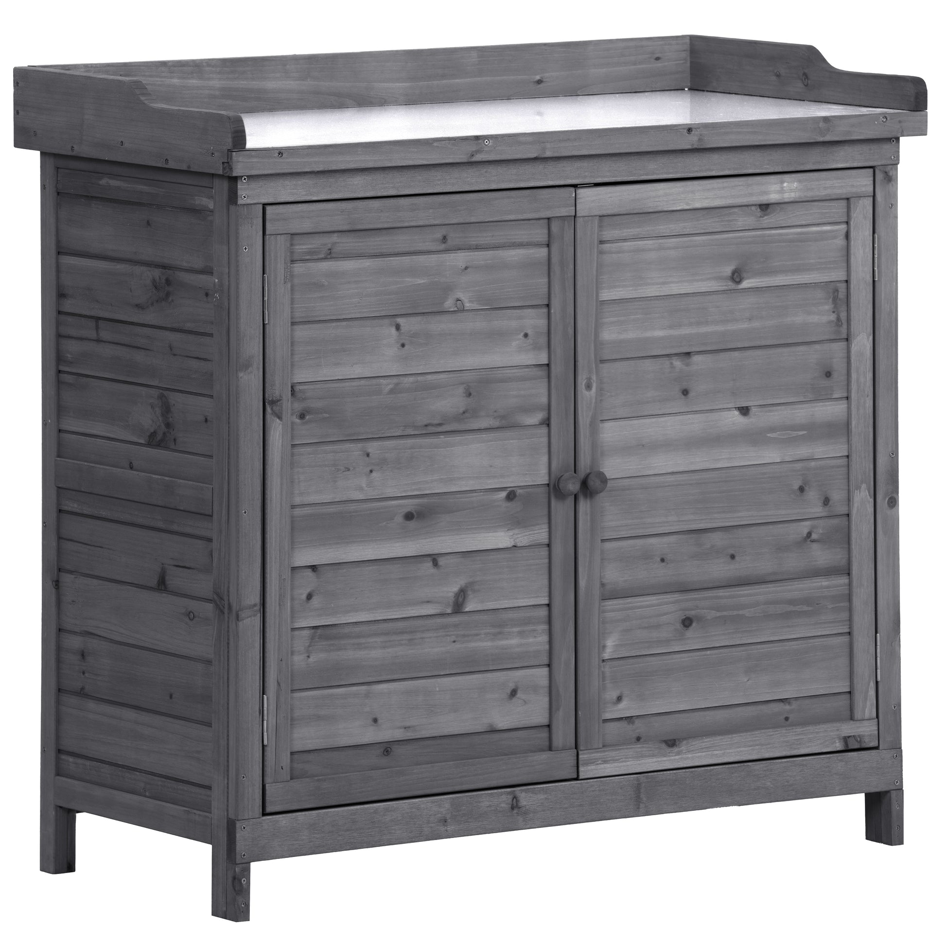Outdoor 39" Potting Bench Table, Rustic Garden Wood Workstation Storage Cabinet Garden Shed With 2 Tier Shelves And Side Hook, Grey Grey Garden & Outdoor Casual Wood Solid Wood