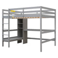 Full Size Loft Bed With Multifunction Shelves And Under Bed Desk, Gray Gray Pine