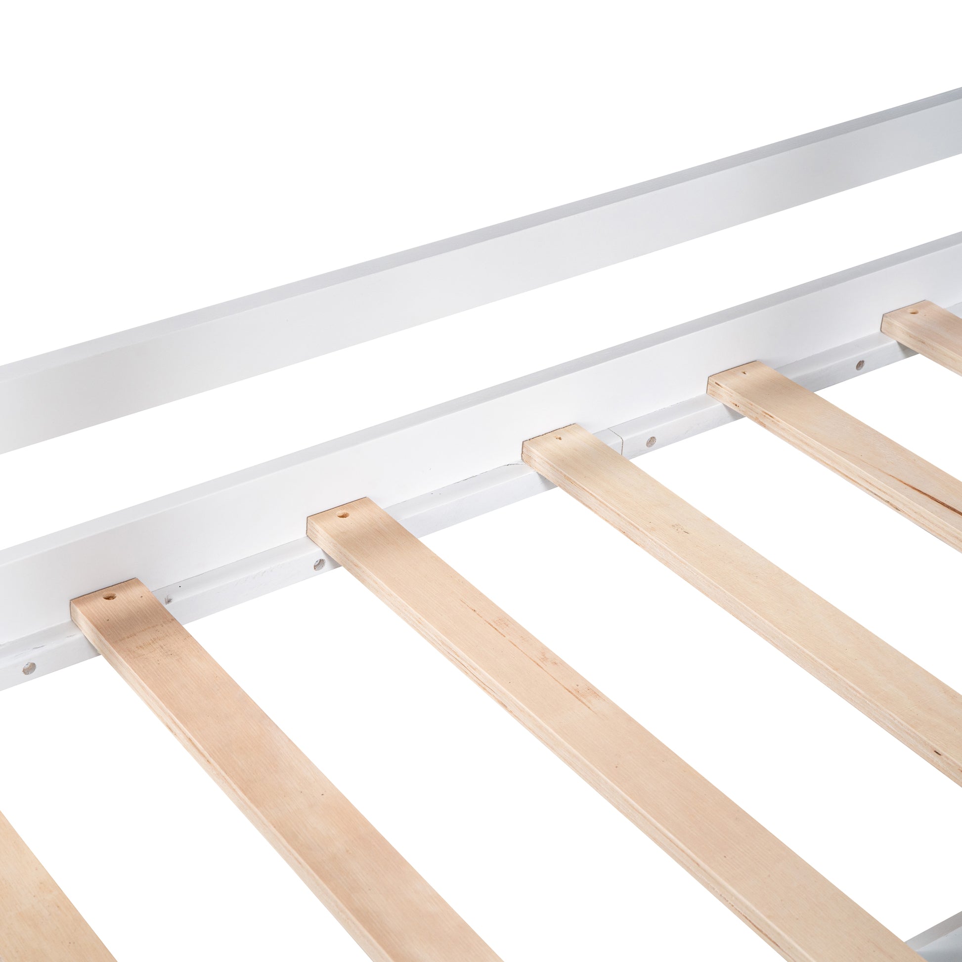 Twin Size Low Loft Wood House Bed With Two Drawers, White White Solid Wood