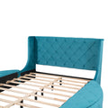 Upholstered Platform Bed Queen Size Storage Velvet Bed With Wingback Headboard And 1 Big Drawer,2 Side Storage Stool Blue Blue Upholstered