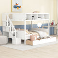 Twin Over Full Bunk Bed With Shelfs, Storage Staircase And 2 Drawers, White White Solid Wood Mdf