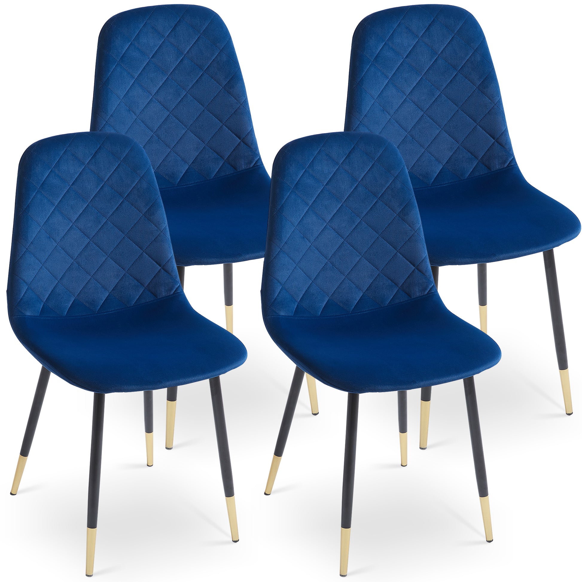 Blue Velvet Tufted Accent Chairs With Golden Color Metal Legs, Modern Dining Chairs For Living Room,Set Of 4 Metal Plaid Blue Dining Room Powder Coated Foam Dry Clean Modern Dining Chairs Solid Back