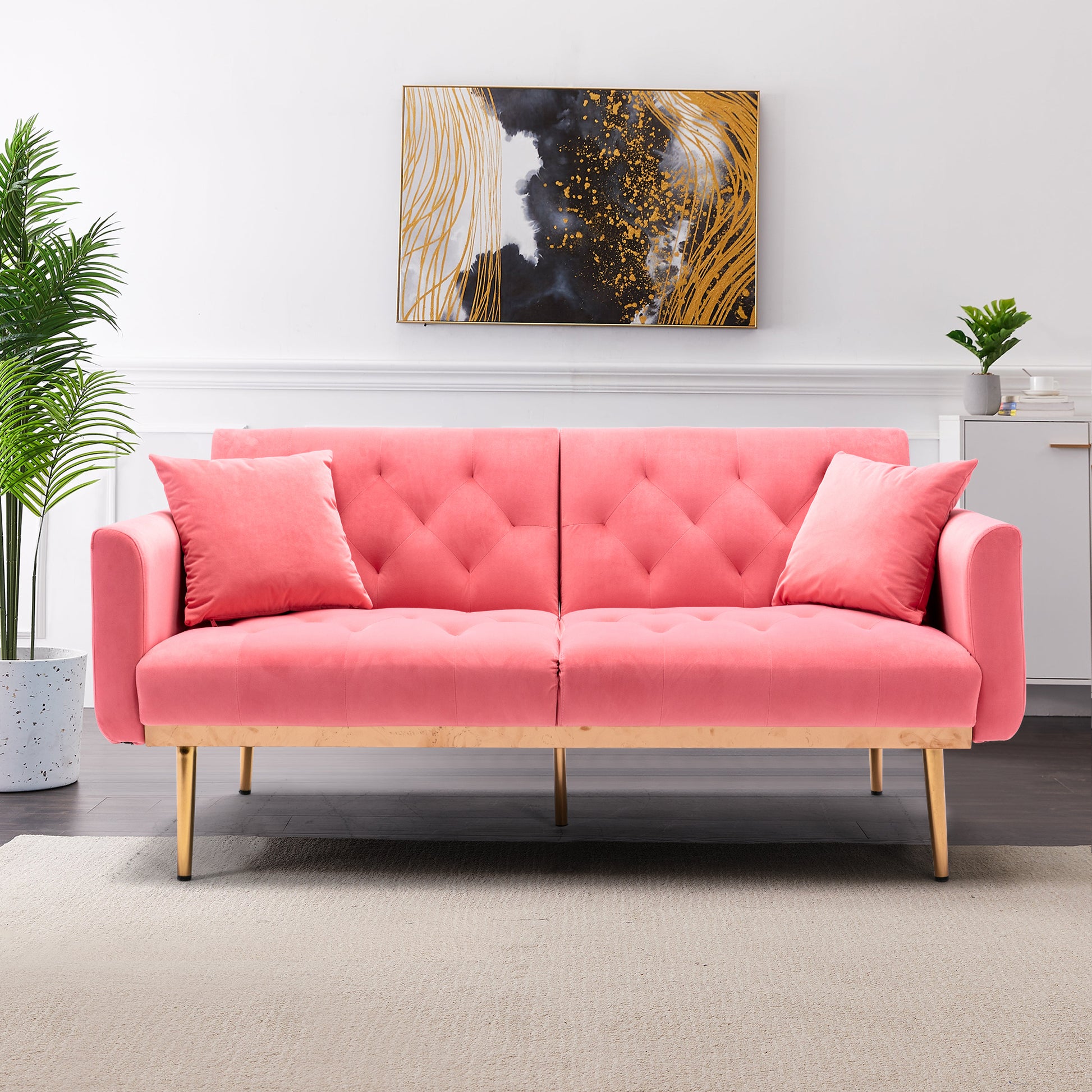 Coolmore Velvet Sofaaccent Sofa .Seat Sofa With Metal Feet Peach Polyester