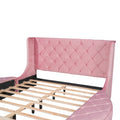 Upholstered Platform Bed Queen Size Storage Velvet Bed With Wingback Headboard And 1 Big Drawer,2 Side Storage Stool Pink Pink Upholstered