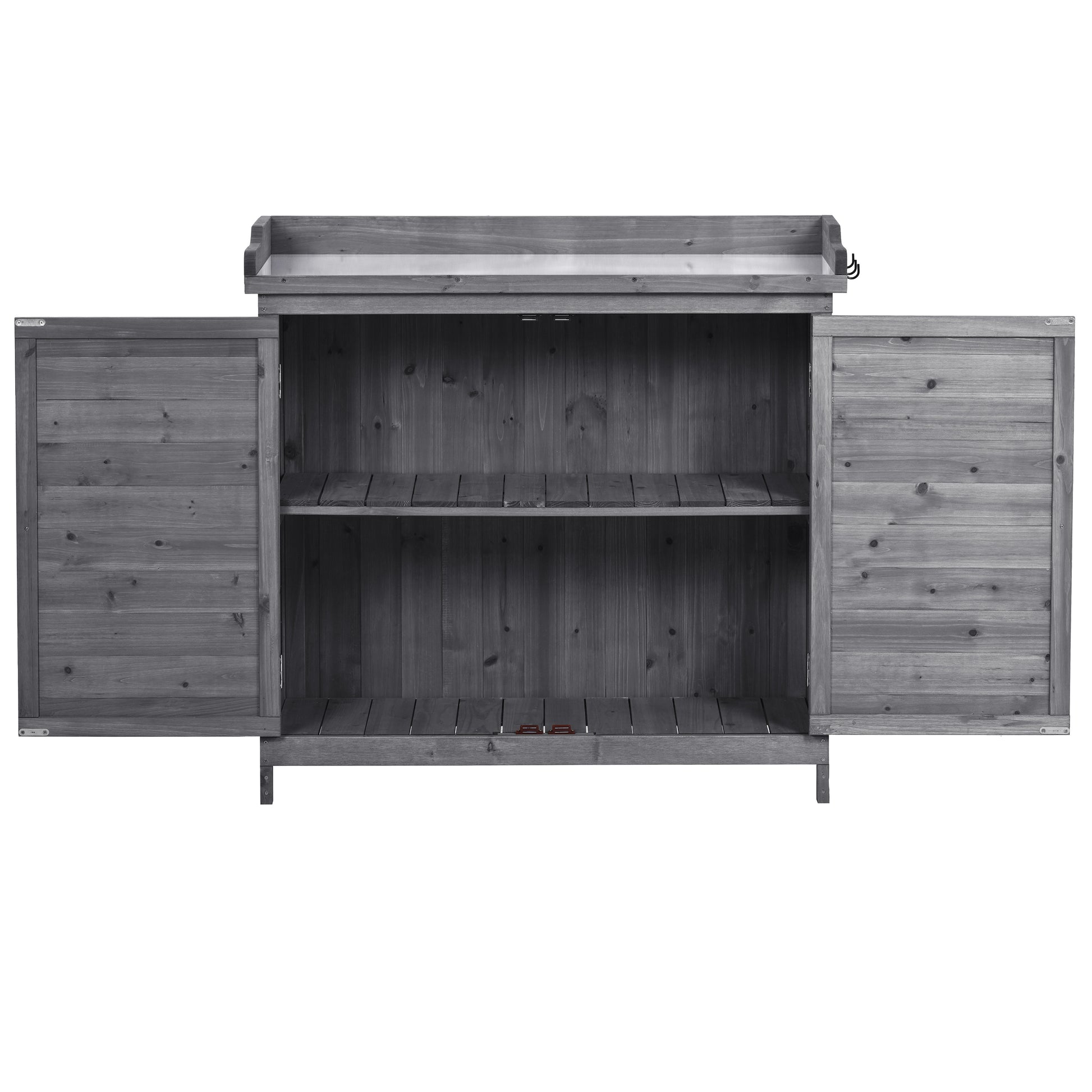 Outdoor 39" Potting Bench Table, Rustic Garden Wood Workstation Storage Cabinet Garden Shed With 2 Tier Shelves And Side Hook, Grey Grey Garden & Outdoor Casual Wood Solid Wood